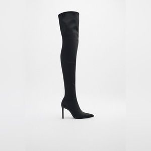 Zara Over-The-Knee Fabric Boots Black Size US 10 / EU 41